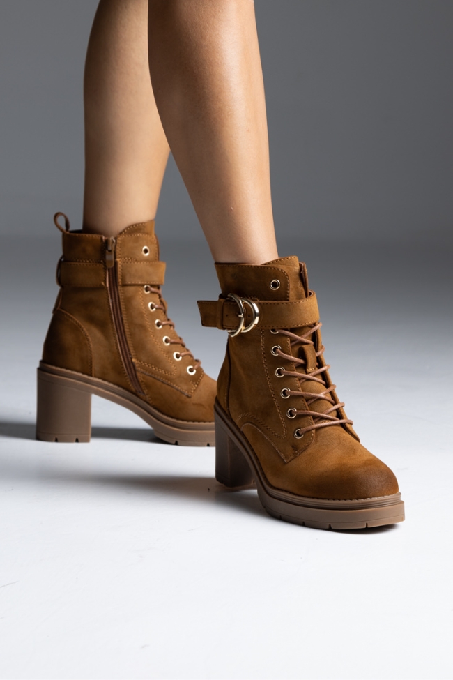 Μποτάκι - αρβυλάκι με χοντρό τακούνι και αγκράφα - Κάμελ - Image 4