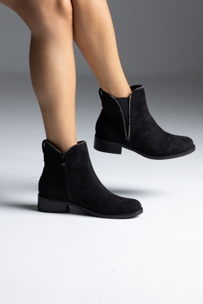 Μποτάκια suede με διακοσμητικό λάστιχο και strass - Μαύρο - Image 3