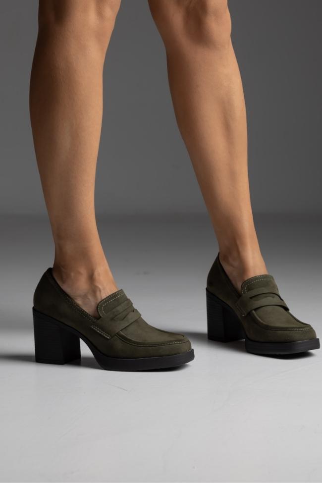 Γόβα suede με χοντρό τακούνι - Πράσινο - Image 4
