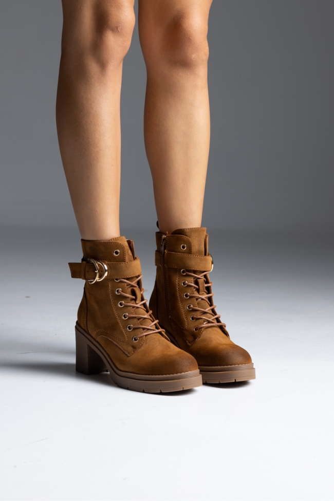 Μποτάκι - αρβυλάκι με χοντρό τακούνι και αγκράφα - Κάμελ - Image 5