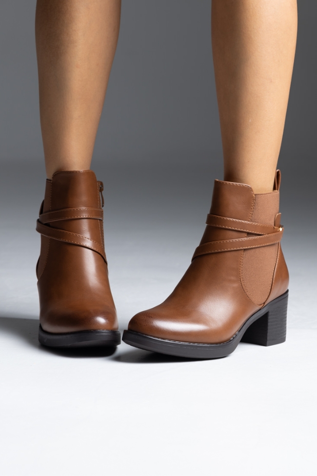 Μποτάκια δερματίνη με λάστιχο - Κάμελ - Image 2