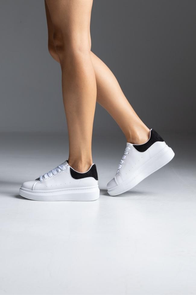 Sneakers δερματίνη - Λευκό / Μαύρο - Image 3