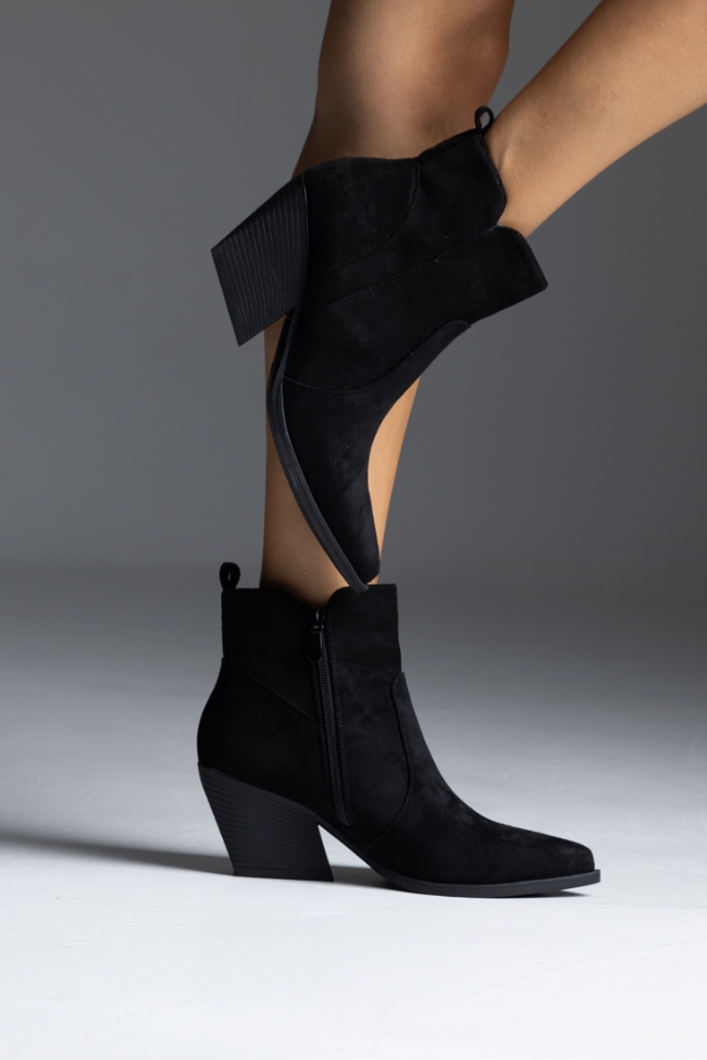 Μποτάκι suede cowboy με χοντρό τακούνι - Μαύρο - Image 2