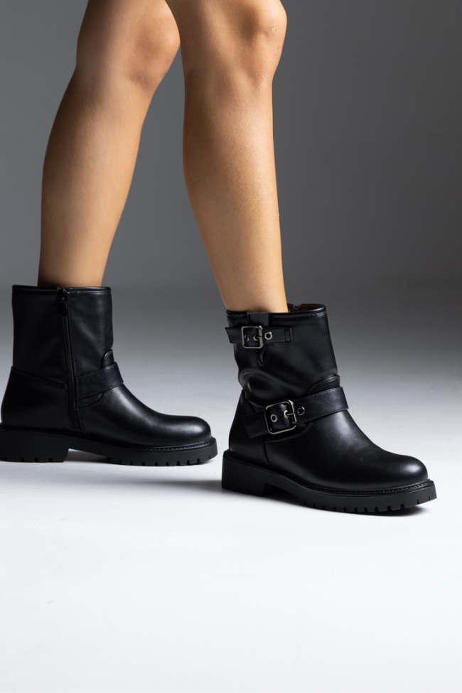 Μποτάκια δερματίνη με αγκράφες - Μαύρο - Image 4