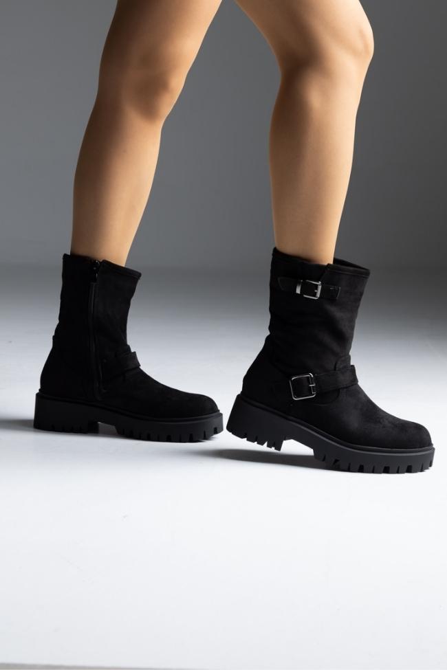 Μποτάκι suede με αγκράφες - Μαύρο - Image 3