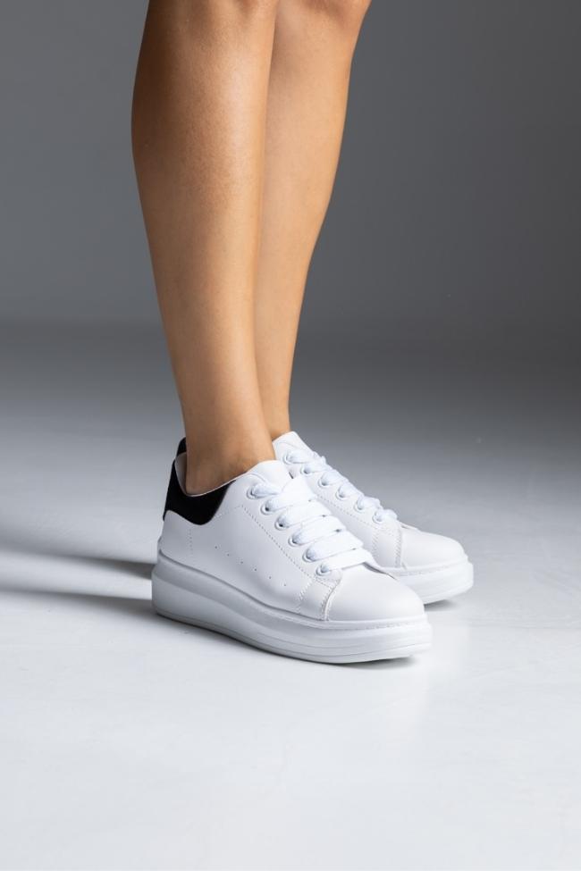 Sneakers δερματίνη - Λευκό / Μαύρο - Image 2