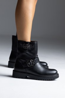 Μποτάκια δερματίνη με αγκράφες - Μαύρο