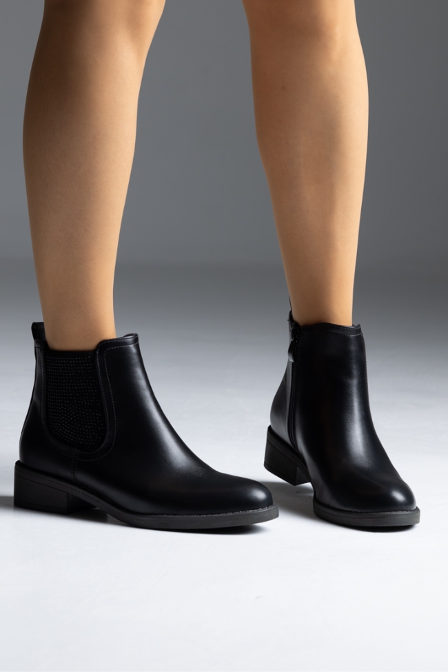 Μποτάκι δερματίνη με strass - Μαύρο - Image 3