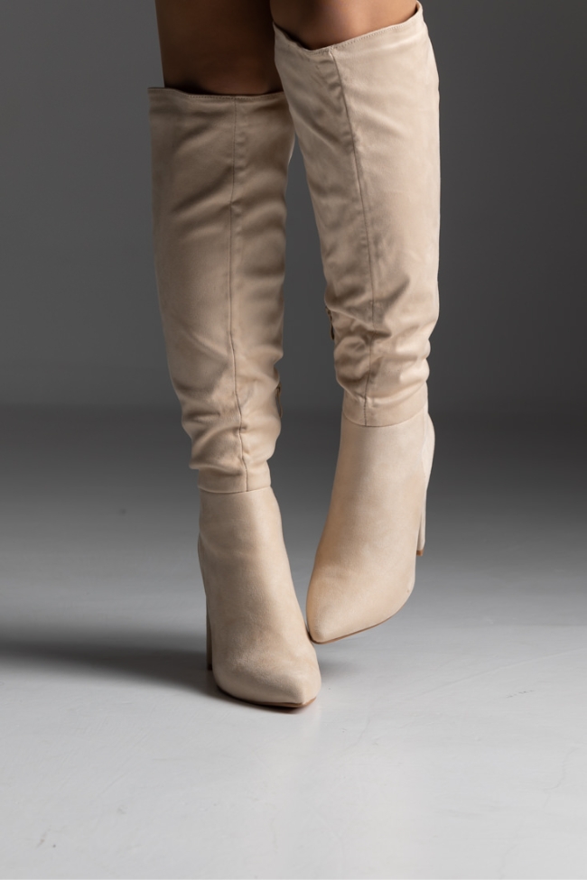 Μπότα suede με χοντρό τακούνι - Μπέζ - Image 4