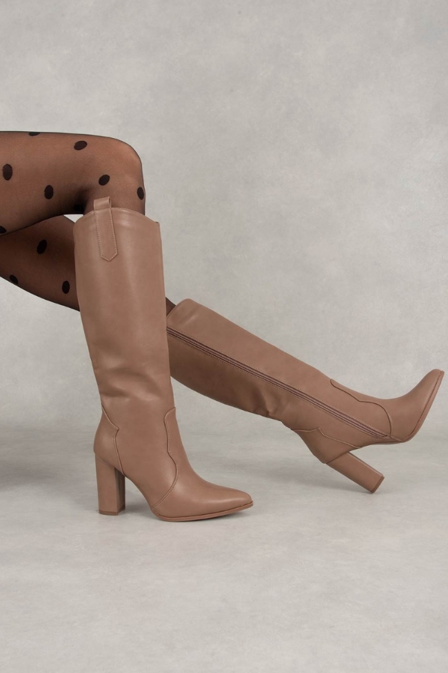 Μπότα δερματίνη με χοντρό τακούνι , μυτερή - Χακί