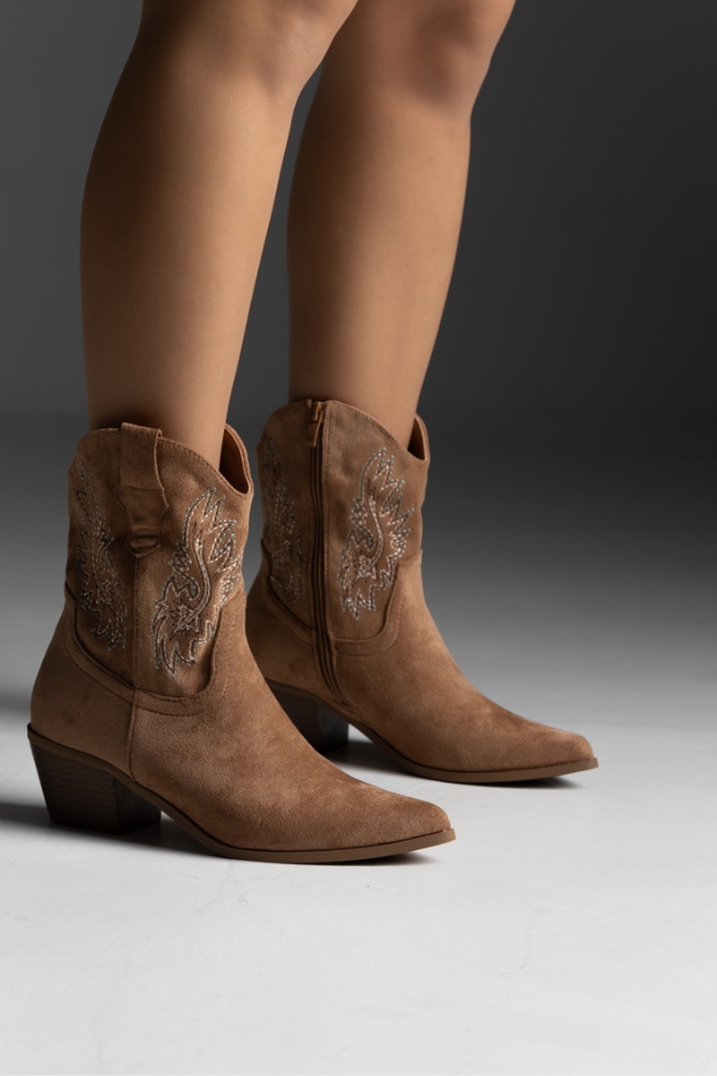 Μποτάκι suede cow boy - Κάμελ - Image 3