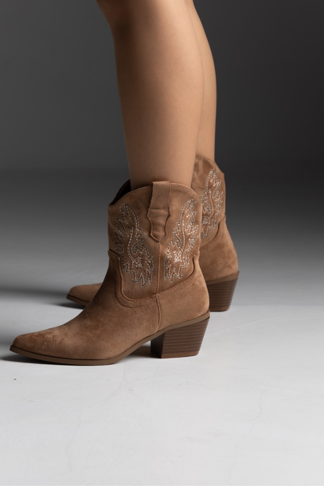 Μποτάκι suede cow boy - Κάμελ - Image 4