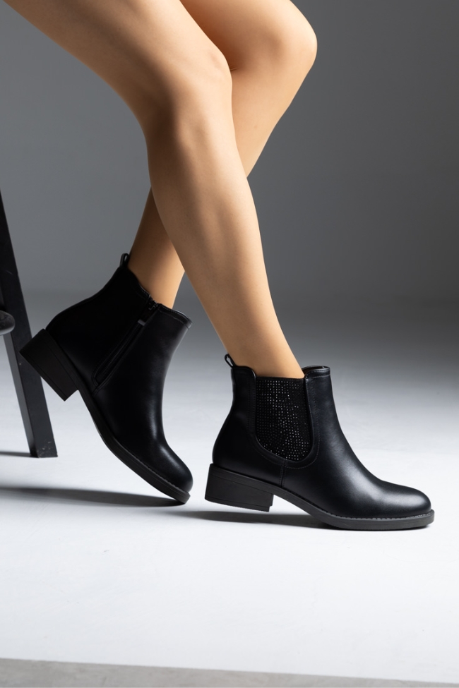 Μποτάκι δερματίνη με strass - Μαύρο