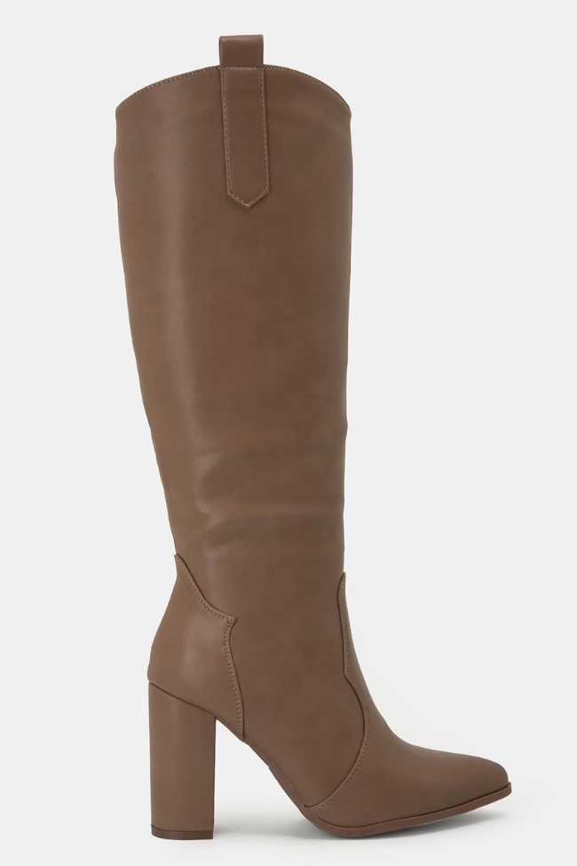 Μπότα δερματίνη με χοντρό τακούνι , μυτερή - Χακί - Image 3