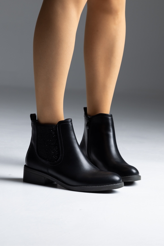 Μποτάκι δερματίνη με strass - Μαύρο - Image 2