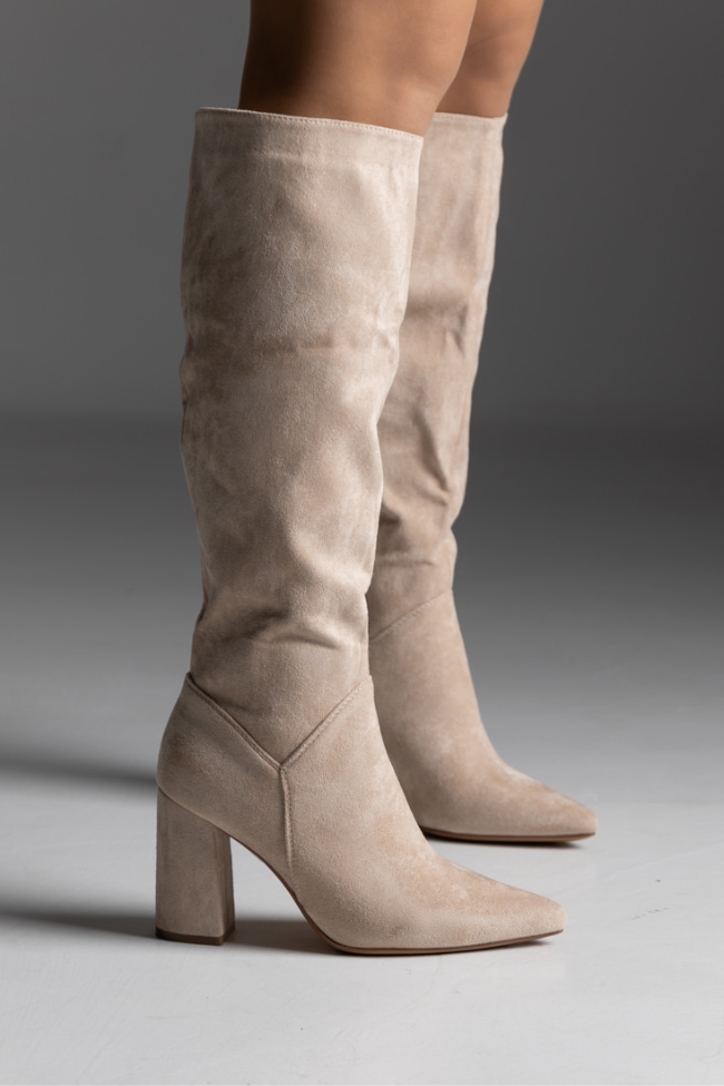 Μπότα suede με χοντρό τακούνι - Μπέζ - Image 2