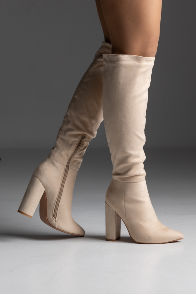 Μπότα suede με χοντρό τακούνι - Μπέζ - Image 2