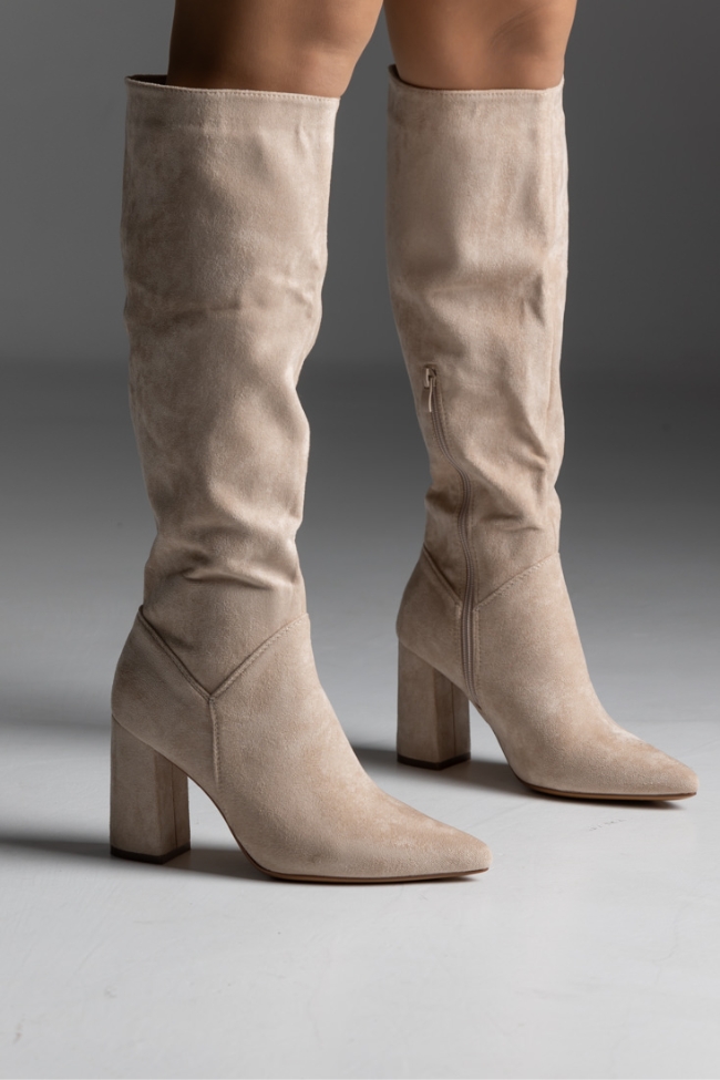 Μπότα suede με χοντρό τακούνι - Μπέζ - Image 3