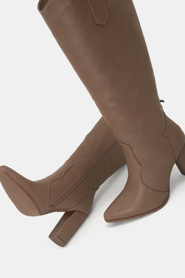 Μπότα δερματίνη με χοντρό τακούνι , μυτερή - Χακί - Image 2