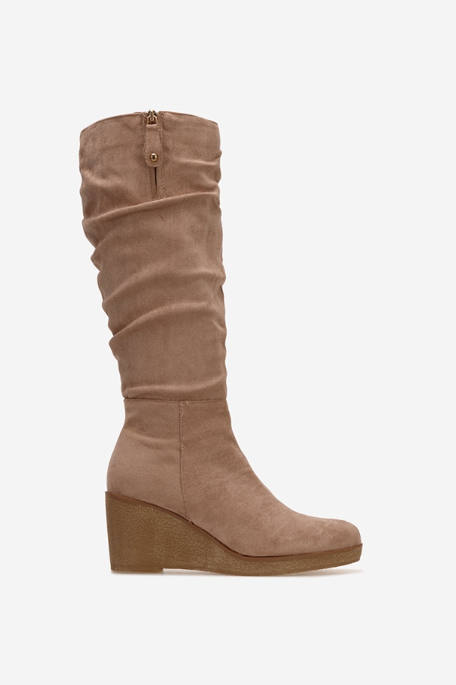 Μπότα suede με πλατφόρμα τακούνι και διακοσμητικό φερμούαρ - Χακί - Image 4