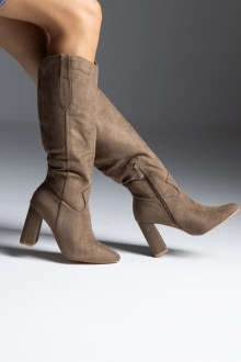 Μπότα suede με χοντρό τακούνι - Χακί