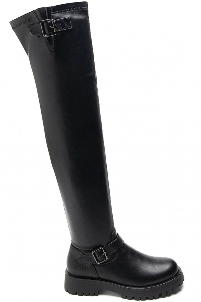 Μπότα over the knee με λουράκι αγκράφα - Μαύρο - Image 3