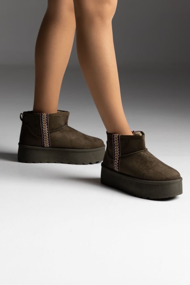 Μποτάκια Δίσολα με Εσωτερική Επένδυση Γούνας & Κέντημα – Πράσινο - Image 4