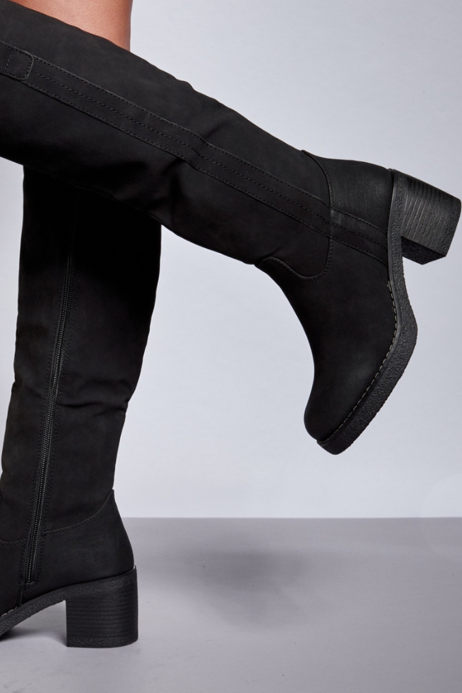 Μπότα suede με χοντρό τακούνι - Μαύρο - Image 5