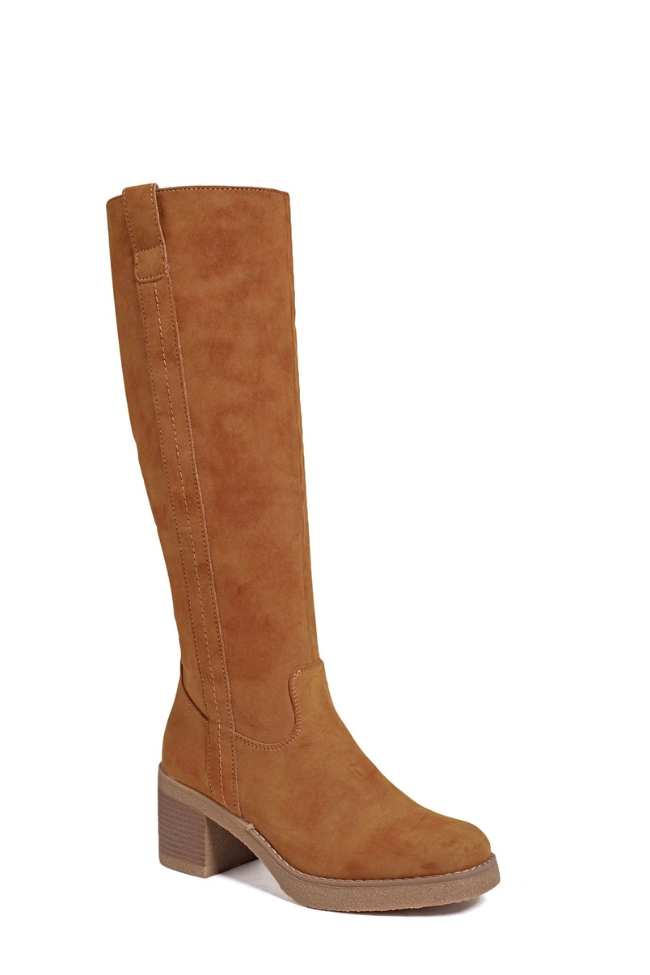 Μπότα suede με χοντρό τακούνι - Κάμελ - Image 2