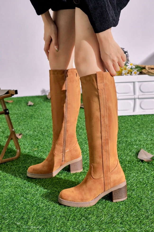 Μπότα suede με χοντρό τακούνι - Κάμελ - Image 7