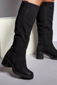 Μπότα suede με χοντρό τακούνι - Μαύρο