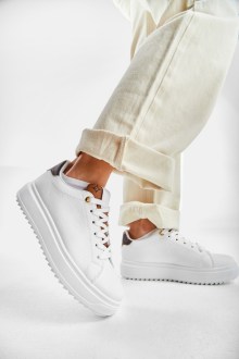 Sneakers Δίσολα σε Συνδυασμό Χρωμάτων - Λευκό