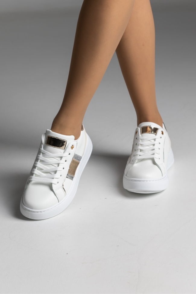 Sneakers δερματίνη - Λευκό / Μπέζ - Image 3