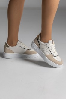 Sneakers με κροκό και glitter- Λευκό/Μαύρο