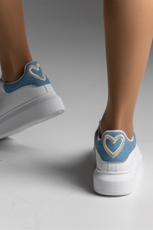 Sneakers με μοτίβο καρδιάς στο πίσω μέρος- Λευκό / Μπλέ - Image 3