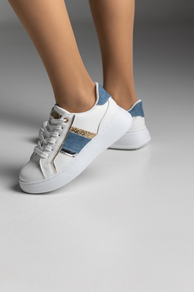 Sneakers δερματίνη - Λευκό / Μπλέ - Image 4