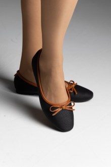 Loafers με υφή ψάθας και διακοσμητικό φιόγκο - Μαύρο
