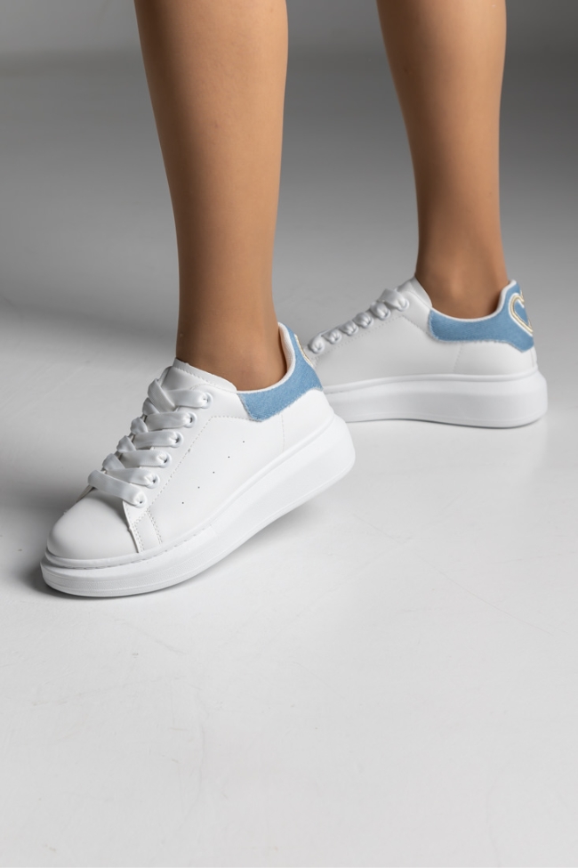 Sneakers με μοτίβο καρδιάς στο πίσω μέρος- Λευκό / Μπλέ - Image 2