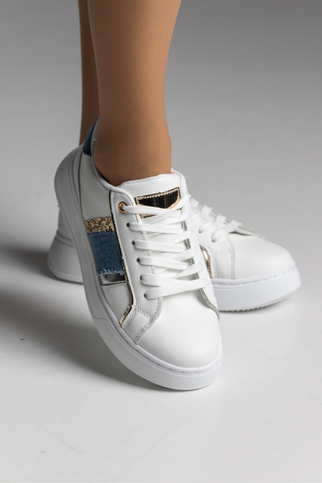 Sneakers δερματίνη - Λευκό / Μπλέ - Image 5