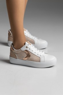 Sneakers δερματίνη - Λευκό / Σαμπανί