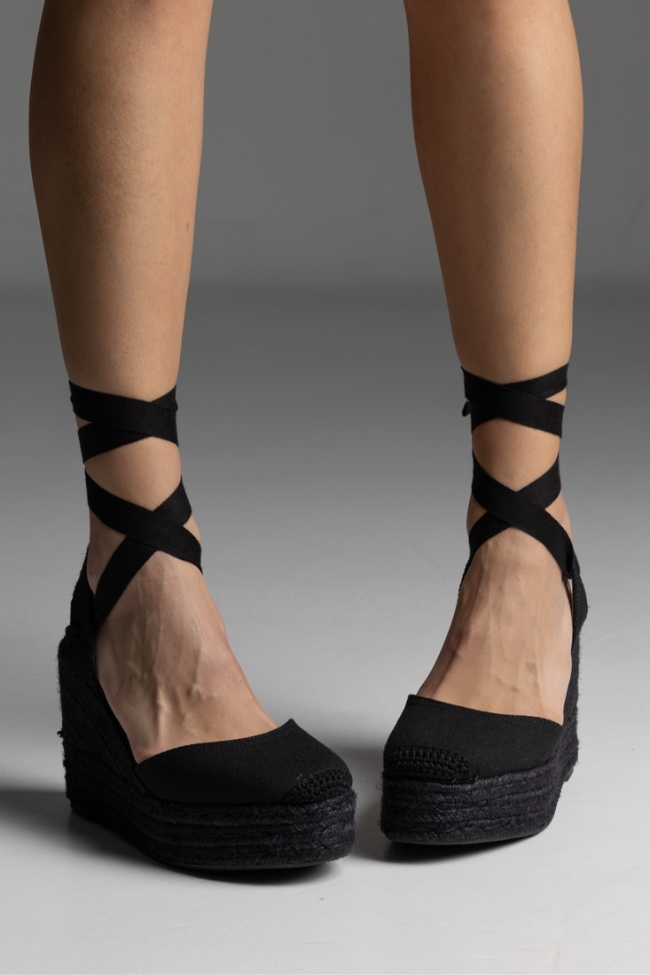 Πλατφόρμα espadrilles με κορδόνι για δέσιμο στο πόδι - Μαύρο - Image 3