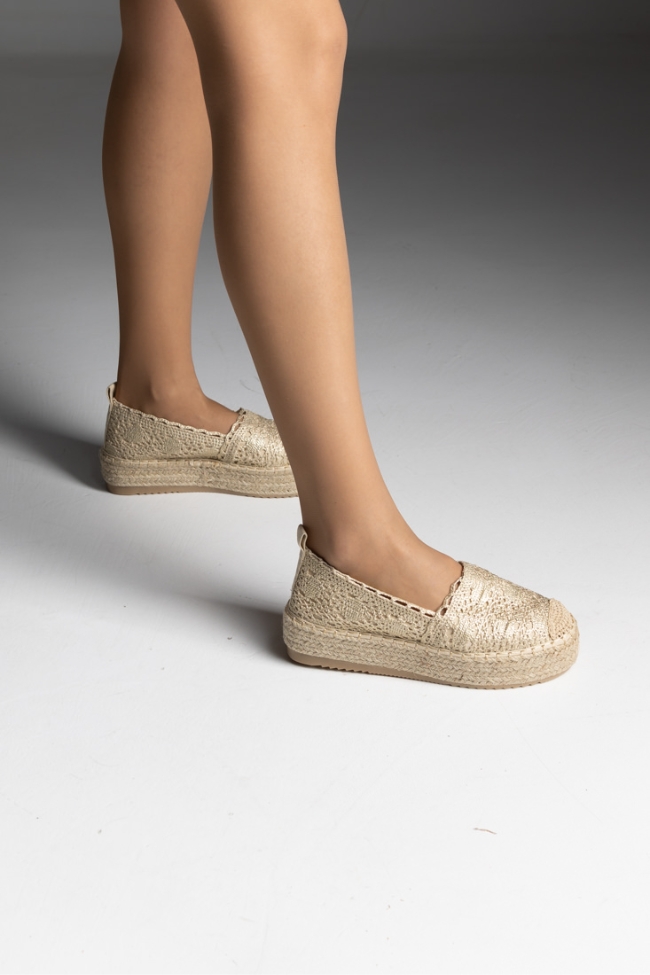 Espadrilles υφασμάτινη δαντέλα - Χρυσό - Image 2