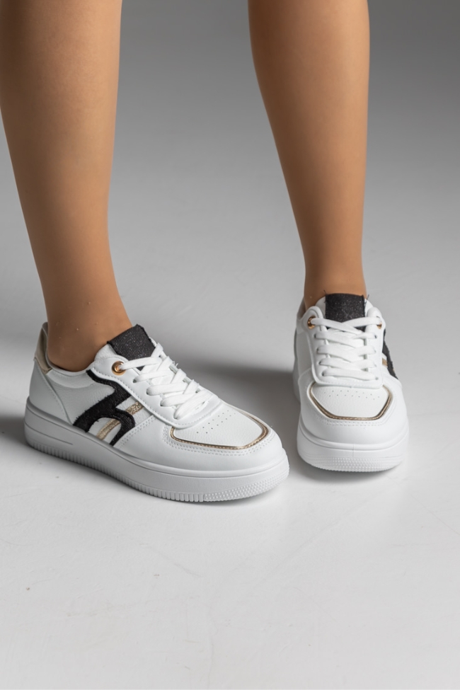 Sneakers δερματίνη με suede σχέδιο και ύφασμα - Λευκό / Μαύρο - Image 2