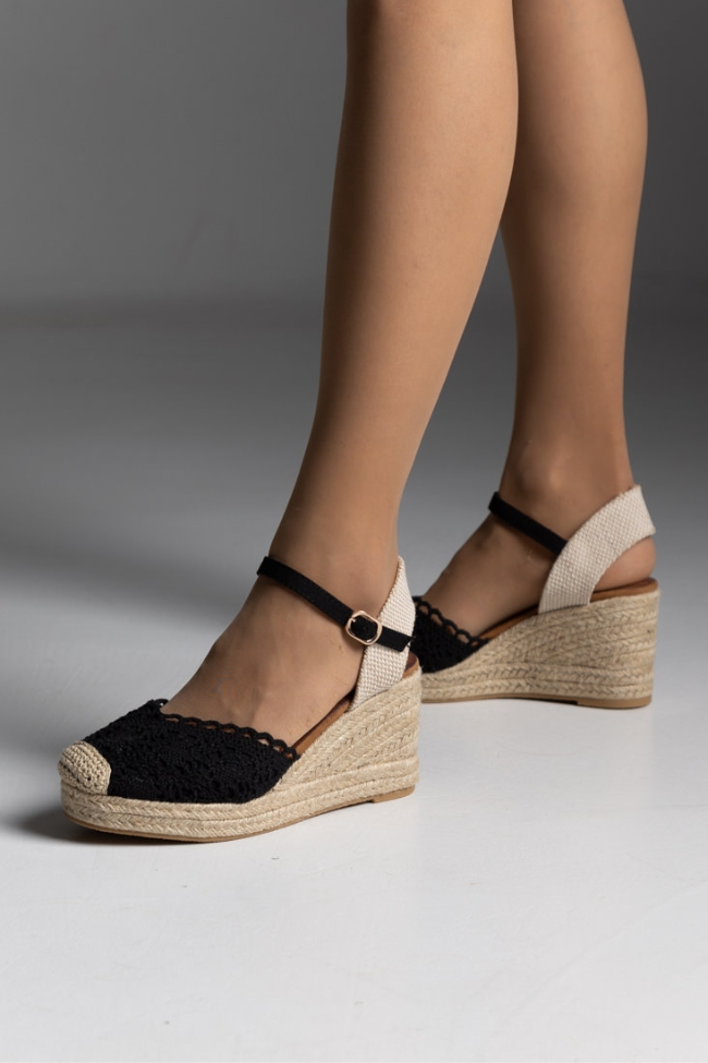 Πλατφόρμα espadrilles με δέσιμο στο πόδι - Μαύρο