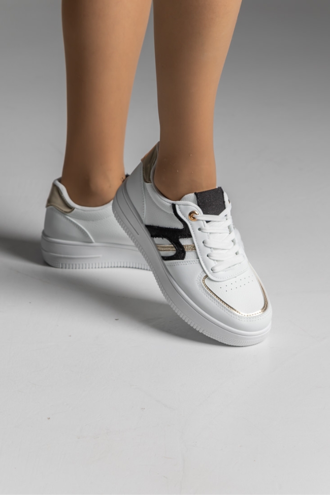 Sneakers δερματίνη με suede σχέδιο και ύφασμα - Λευκό / Μαύρο - Image 3