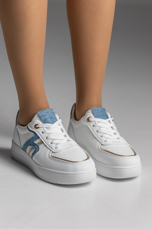 Sneakers δερματίνη με suede σχέδιο και ύφασμα - Λευκό / Μπλέ - Image 3