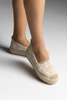 Espadrilles υφασμάτινη δαντέλα - Μπέζ