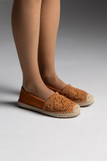 Espadrilles suede με πλεκτό σχέδιο - Κάμελ