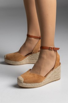 Πλατφόρμα espadrilles με δέσιμο στο πόδι – Κάμελ