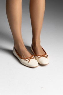 Loafers με υφή ψάθας και διακοσμητικό φιόγκο - Μπέζ